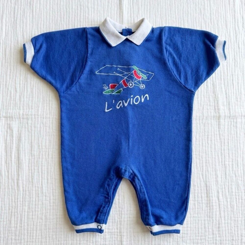 Vintage Baby Dior "L'avion" Airplane Embroidered Romper Size 6 Months
